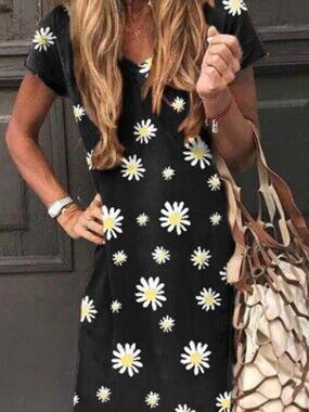 Andrew Marc Black Daisy Print  Vintage Dress🆕✨